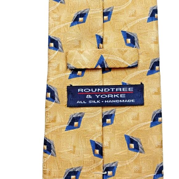 ROUNDTREE & YORKE Yellow Tie Necktie Silk Hand Sewn 4 X 59 - Picture 4 of 4